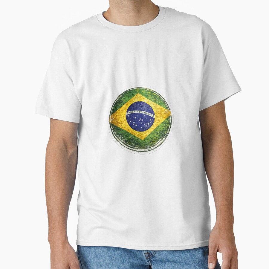Brazil Flag Circular Sticker | Grunge Brush Style Brazilian Flag Design by RelateAndTee