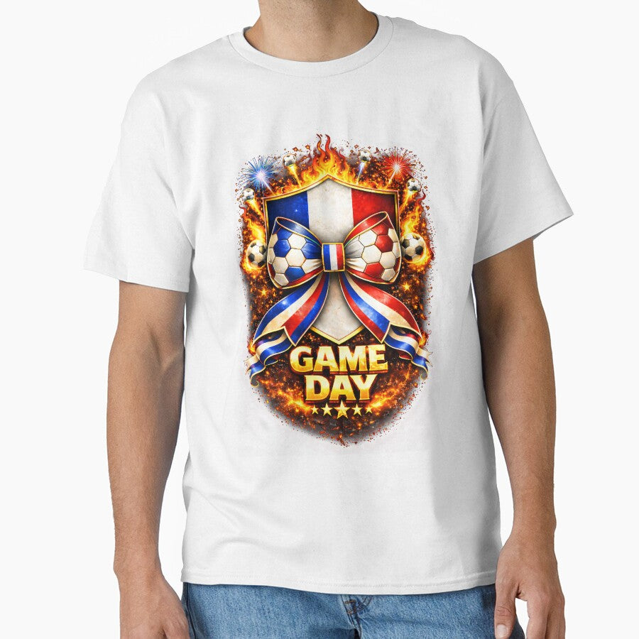 France Soccer Game Day Flaming Tricolor Crest Bow Graphic by MuniraWearify