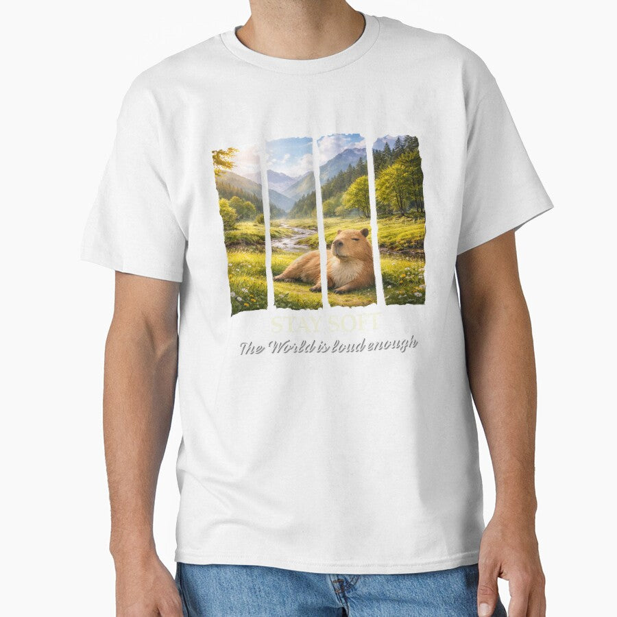 Stay Soft Capybara Aesthetic Calm Nature Mental Health T-Shirt by HOUSE OF TIST