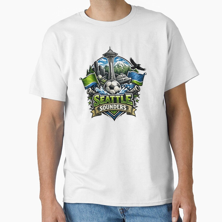 Seattle Sounders Soccer Design Space Needle Football Fan Shirt Pacific Northwest Skyline MLS Inspired Sports Graphic Gift by GarnerSupplyCo