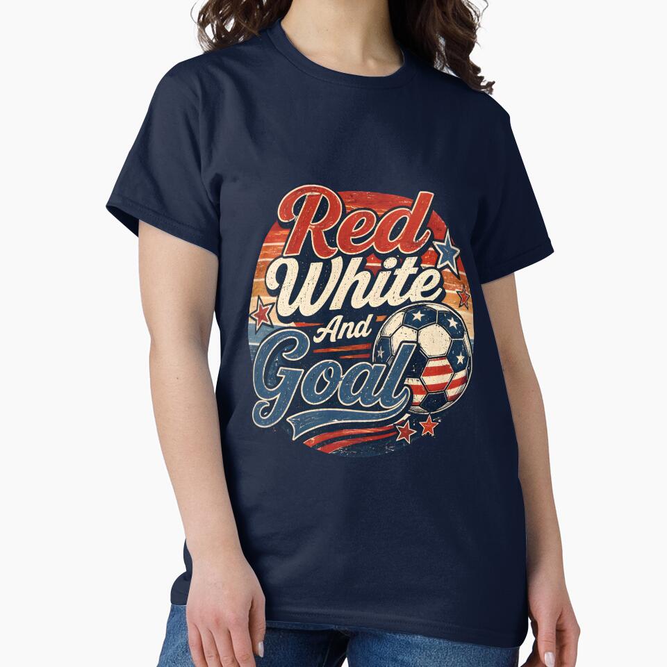 Red White And Goal Patriotic Soccer Vintage T-Shirt by PixelForge11