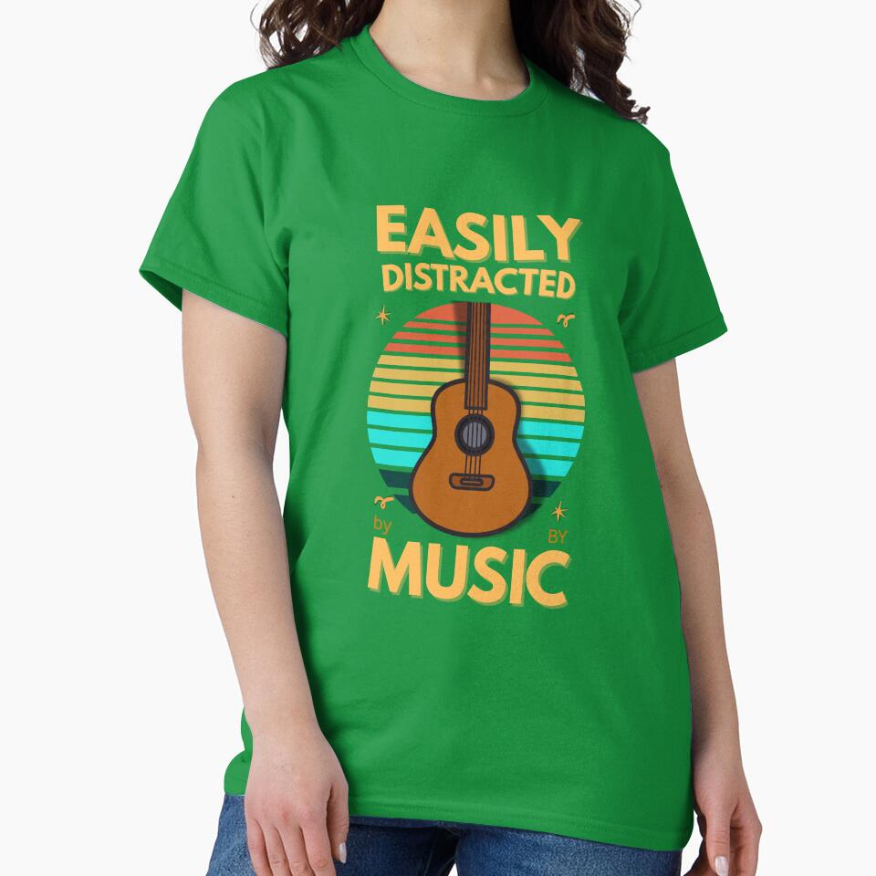 Easily Distracted by Music Vinatge Sunset Guitar Design by Joyful-Pixel