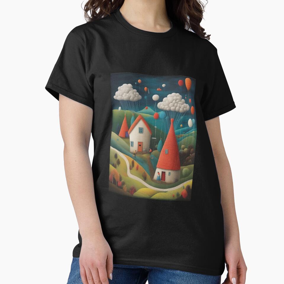 Cotton spun clouds and village scene by WildLadyWood