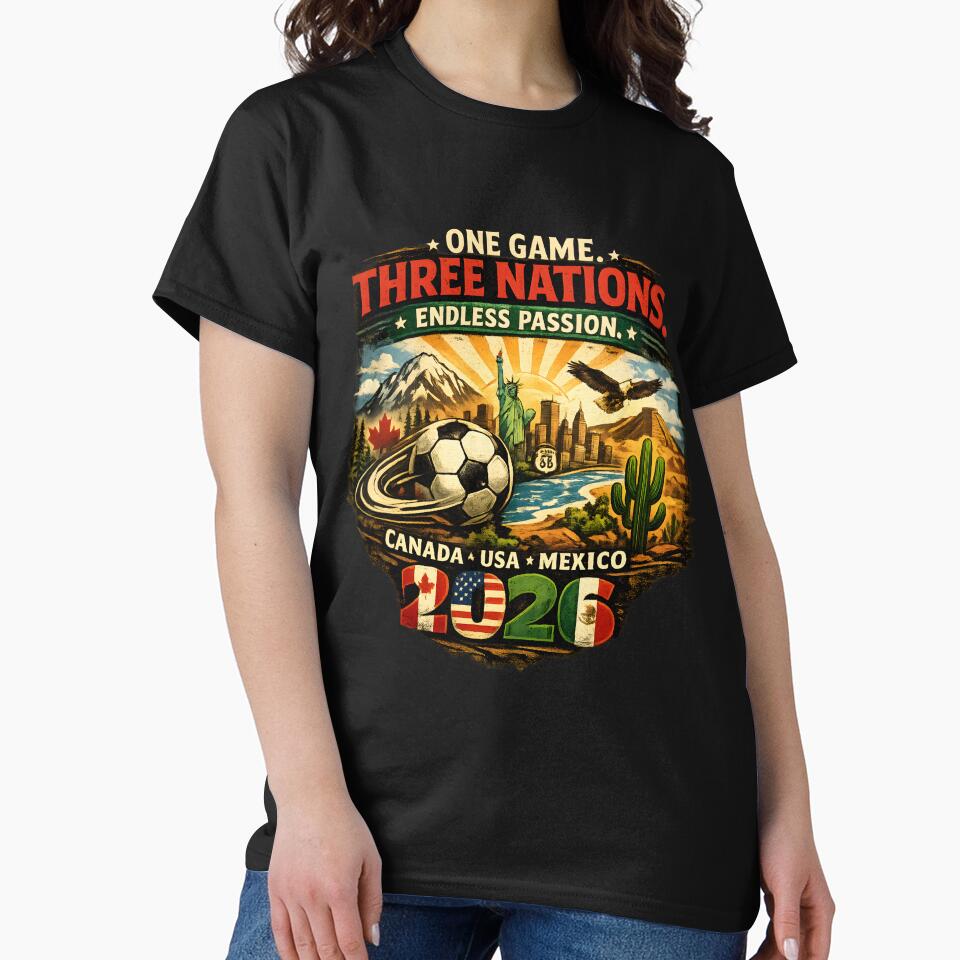 One Game Three Nations 2026 – Canada USA Mexico Football Tee by WhisperFrame