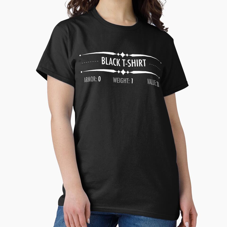 Black Shirt Funny Gamers Tee Armor 0 Weight 1 Value 20 by artado