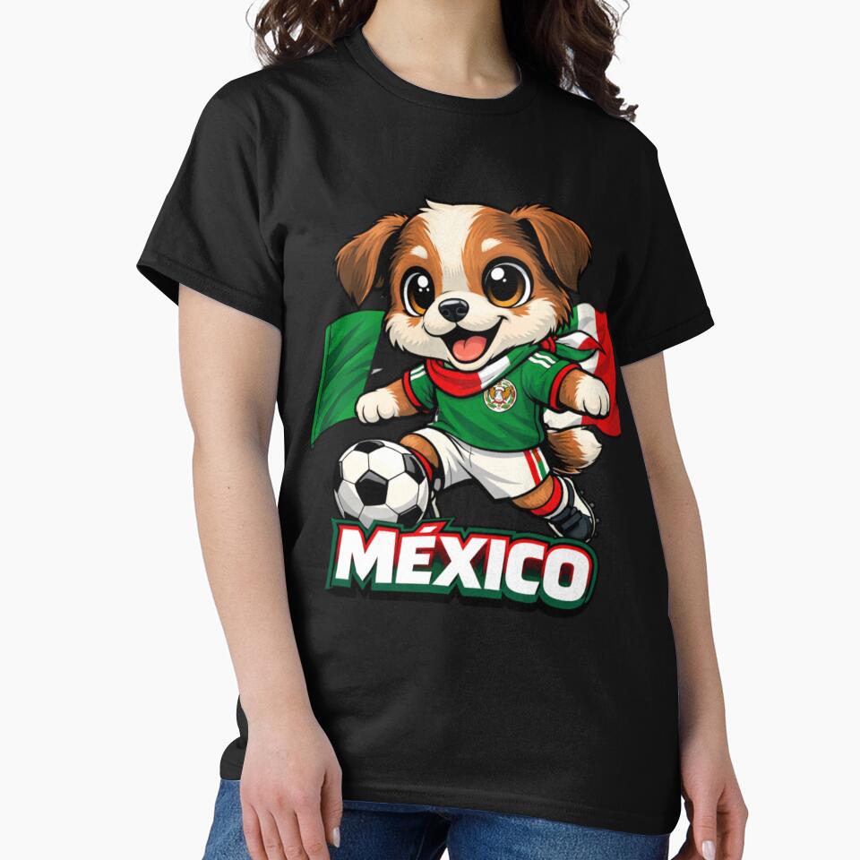 Mexican Flag Soccer Dog Puppy Football Fan Design by Tsugraf Designs