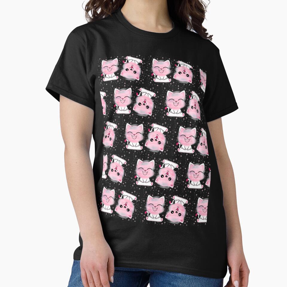 Happy Cat Sweet Pink Watercolor Cotton Candy Pattern by PinkPandaDesign