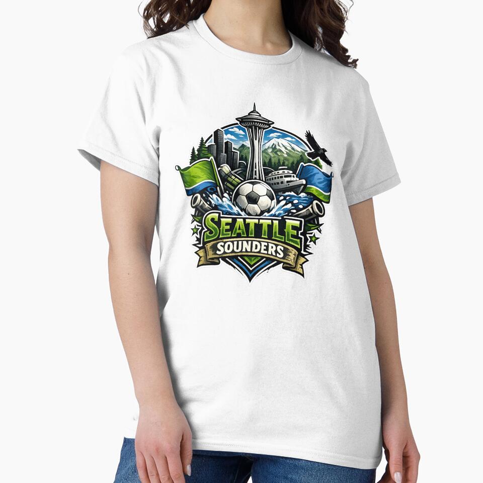 Seattle Sounders Soccer Design Space Needle Football Fan Shirt Pacific Northwest Skyline MLS Inspired Sports Graphic Gift by GarnerSupplyCo