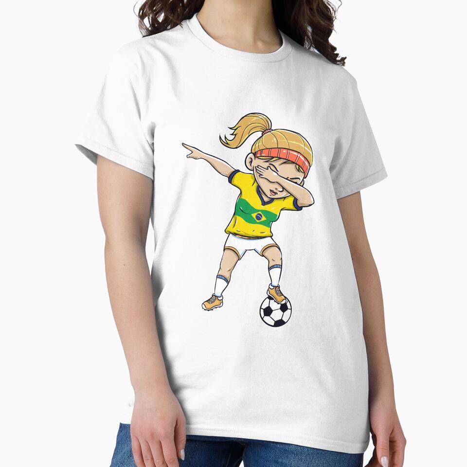 Dabbing Soccer Player Funny Brazil Fan T-Shirt girl by Pummli