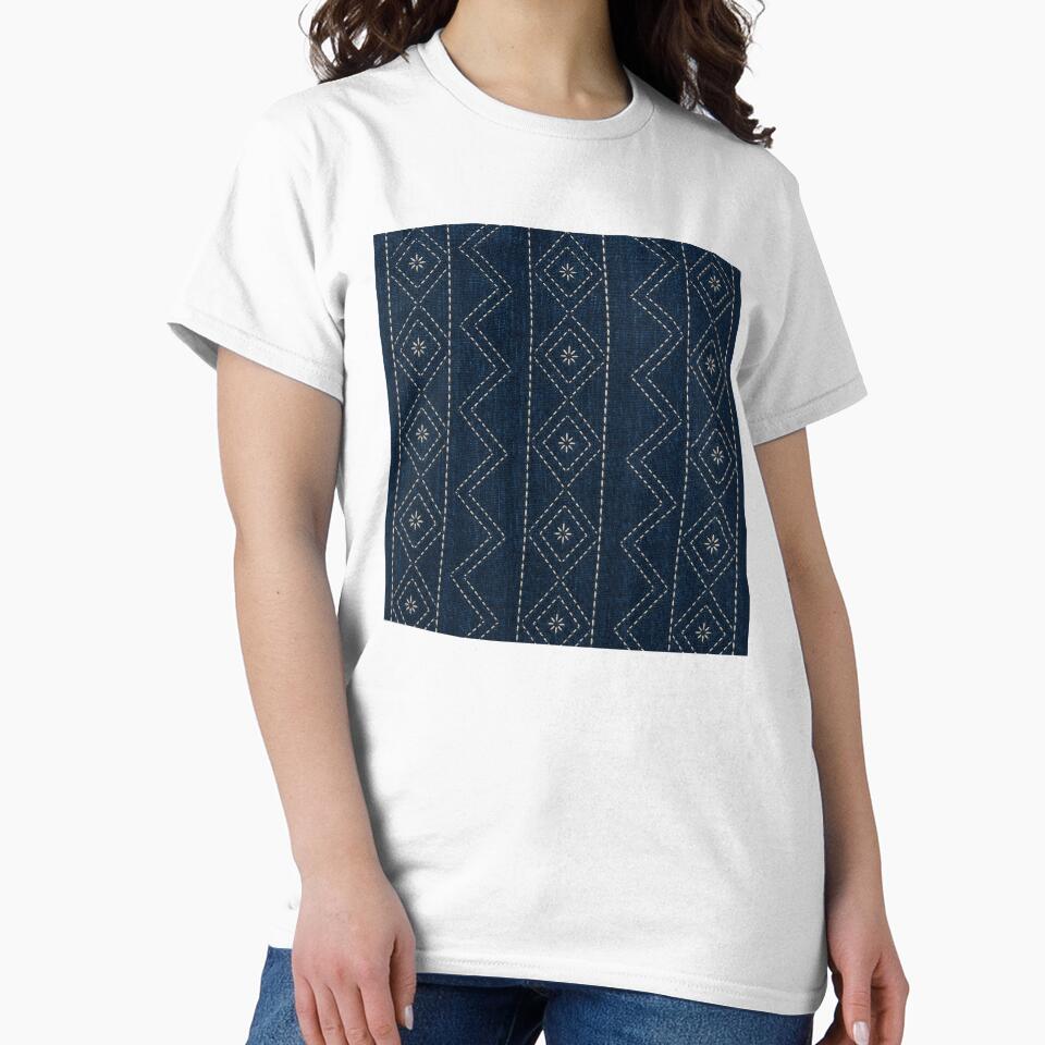 Indigo Stitched Geometric Textile Pattern by frumixart