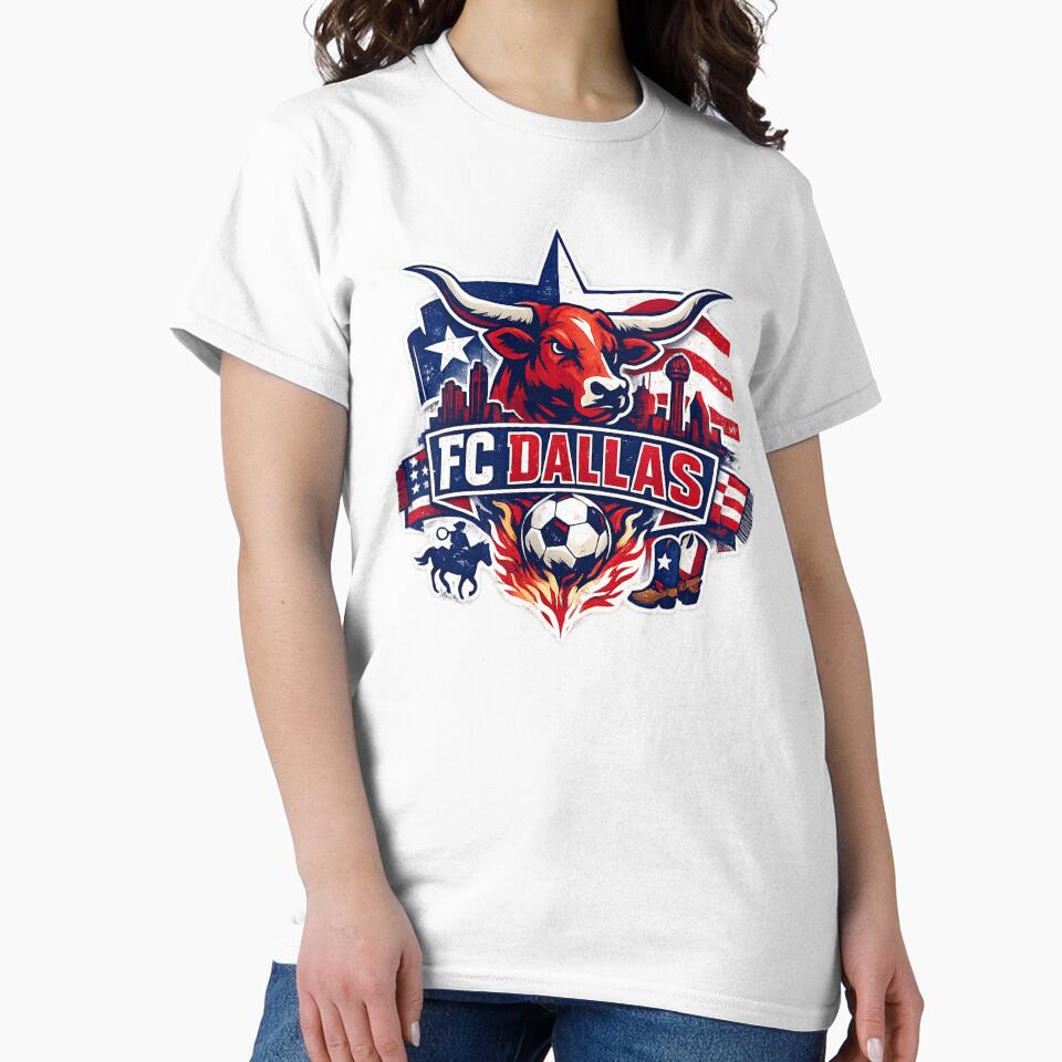 Dallas Soccer Design Texas Football Bull Graphic Dallas Skyline Sports Fan Shirt USA Soccer Gift Texas Pride Tee by GarnerSupplyCo