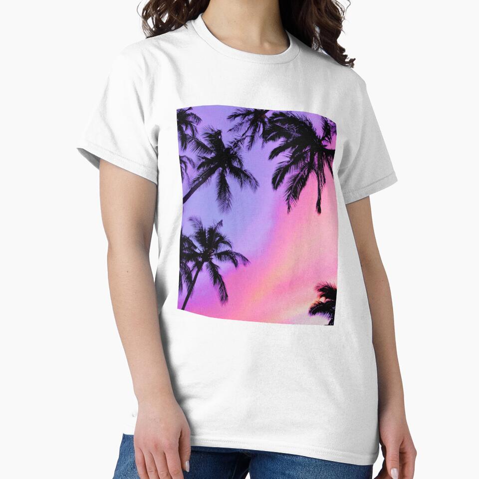 Dreamy Pastel Sunset Sky With Palms, Pink And Purple Cotton Candy Clouds Sky, Pastel Floss Sky by Paintcorner