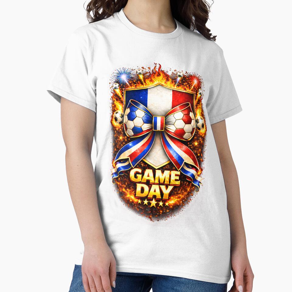 France Soccer Game Day Flaming Tricolor Crest Bow Graphic by MuniraWearify