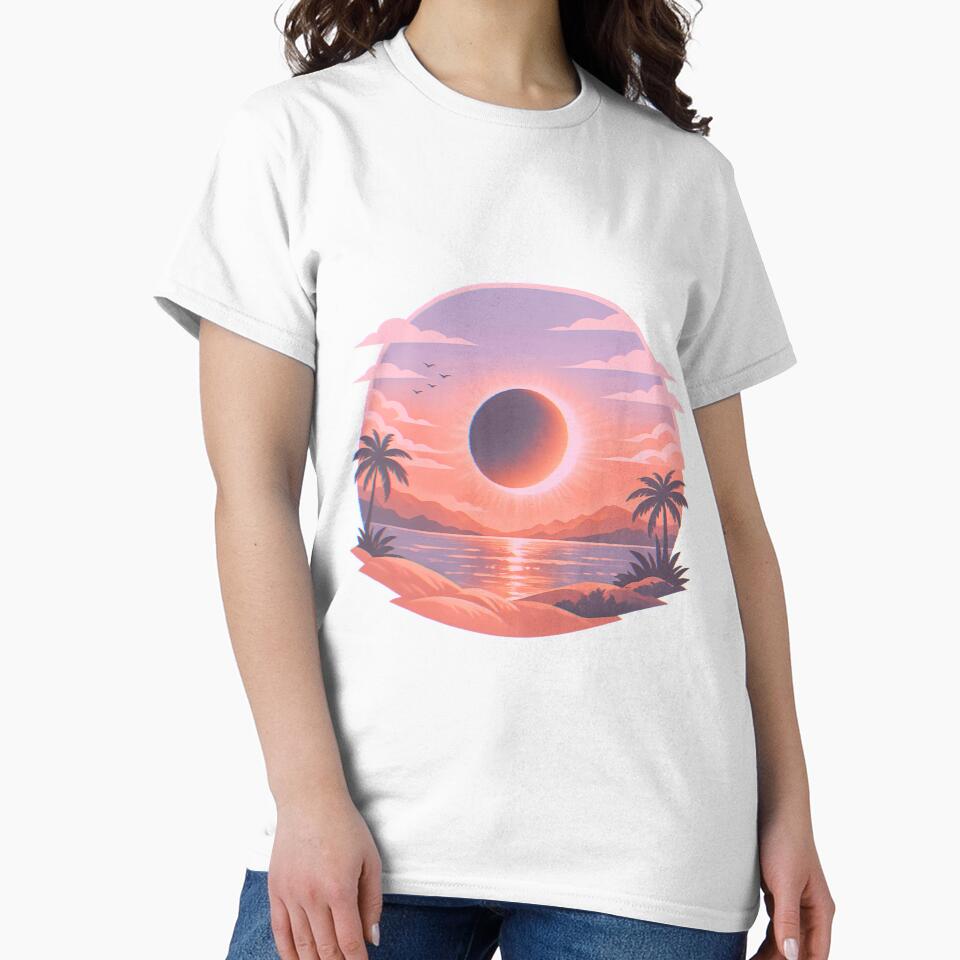 Sunset with eclipse, aesthetic design with soft colors by Moonshroomarts