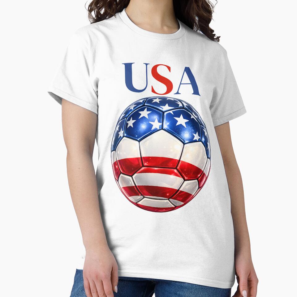USA Soccer Ball Red White Blue Football Design Patriotic Sports Gift by ArtSpark Studio