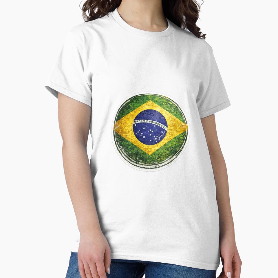 Brazil Flag Circular Sticker | Grunge Brush Style Brazilian Flag Design by RelateAndTee