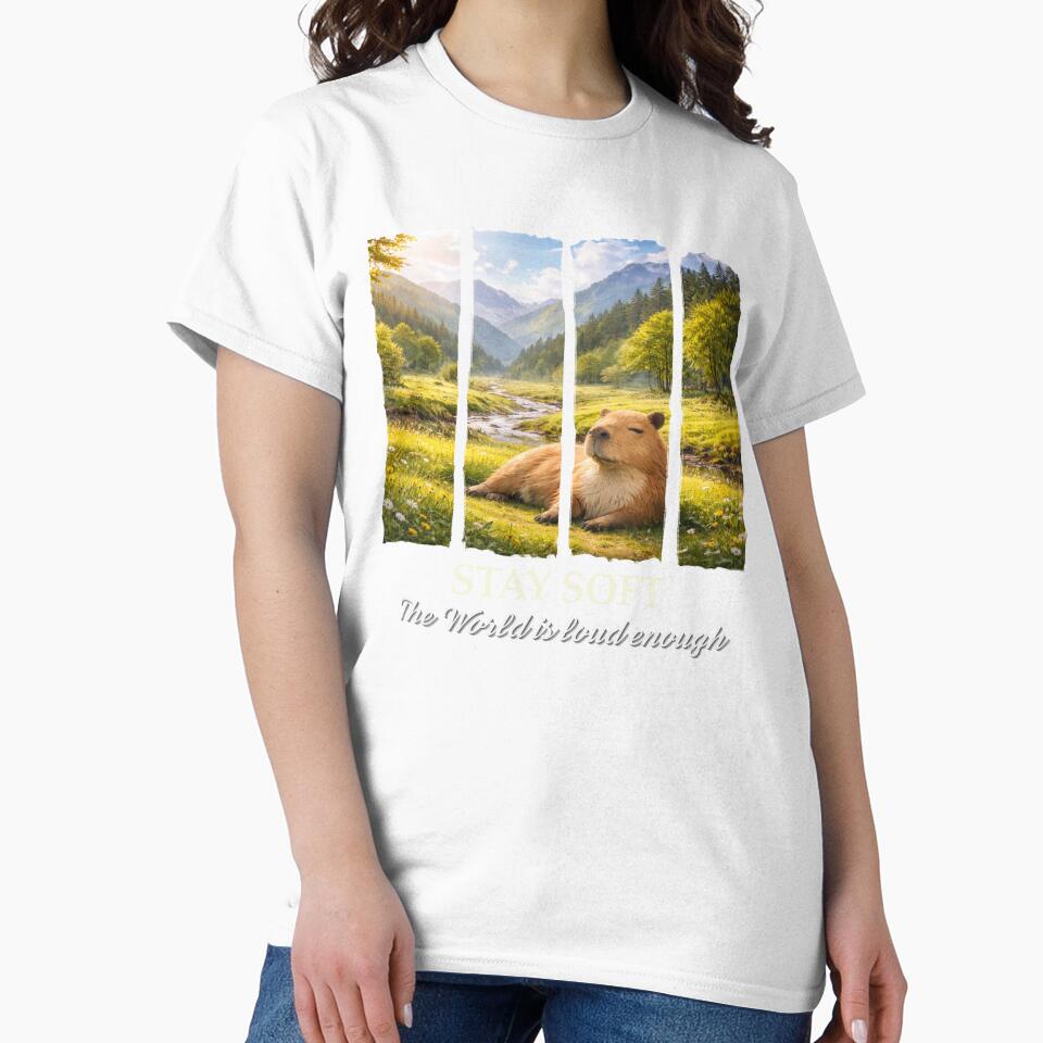 Stay Soft Capybara Aesthetic Calm Nature Mental Health T-Shirt by HOUSE OF TIST
