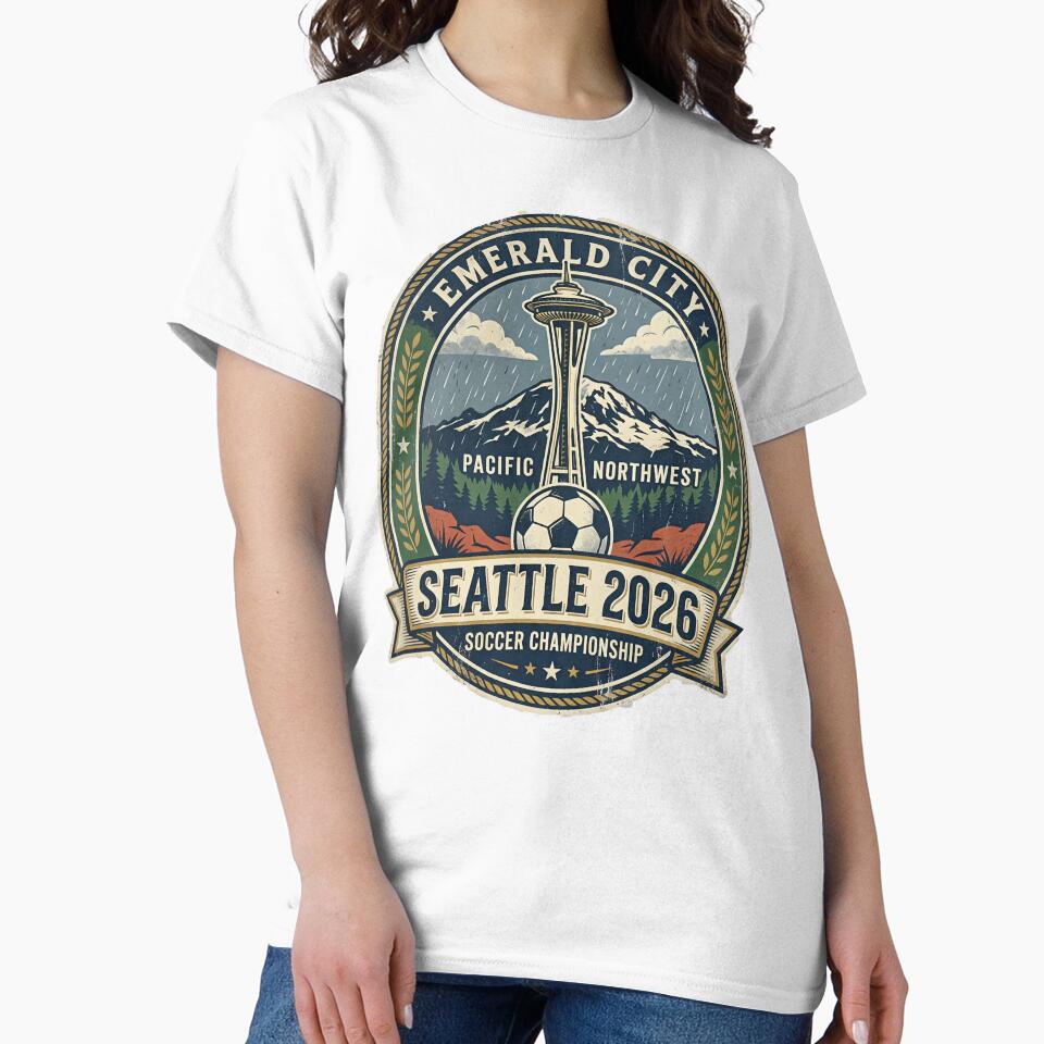 Seattle 2026 World Cup Host City Vintage Football Badge — Emerald City Space Needle Soccer by BrickByDream