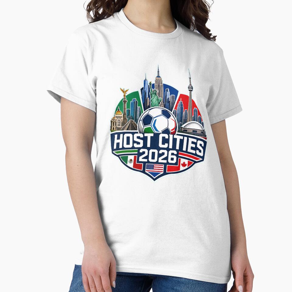 World Cup 2026 Host Cities Skyline New York Mexico City Toronto T-Shirt by Ahmed Nedji