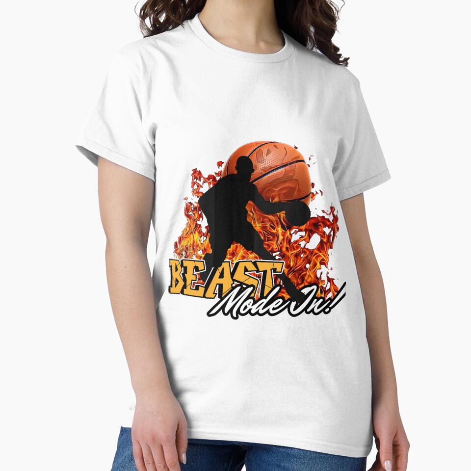 Black Orange Bold Illustrative Beast Mode On Basketball T-Shirt by moro-arts