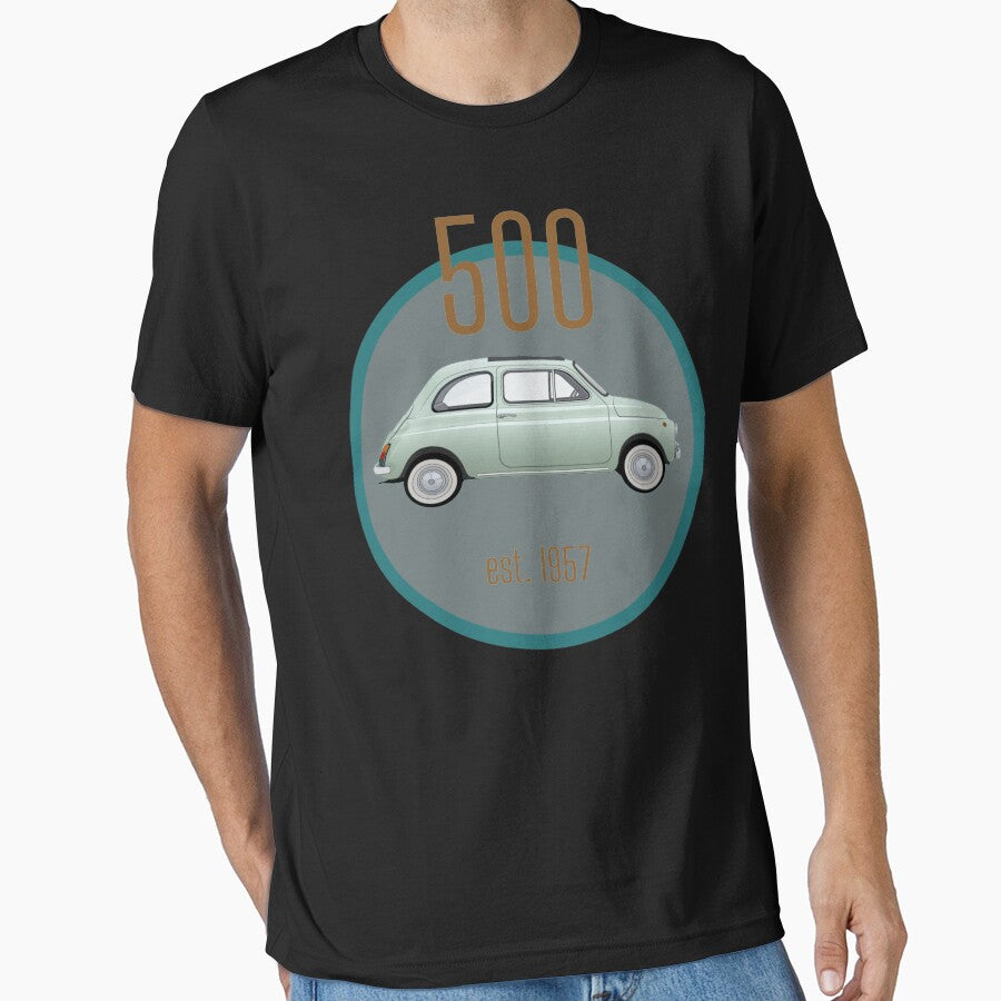 Vintage Fiat 500, Italian car round grey/blue design by MiloHarris