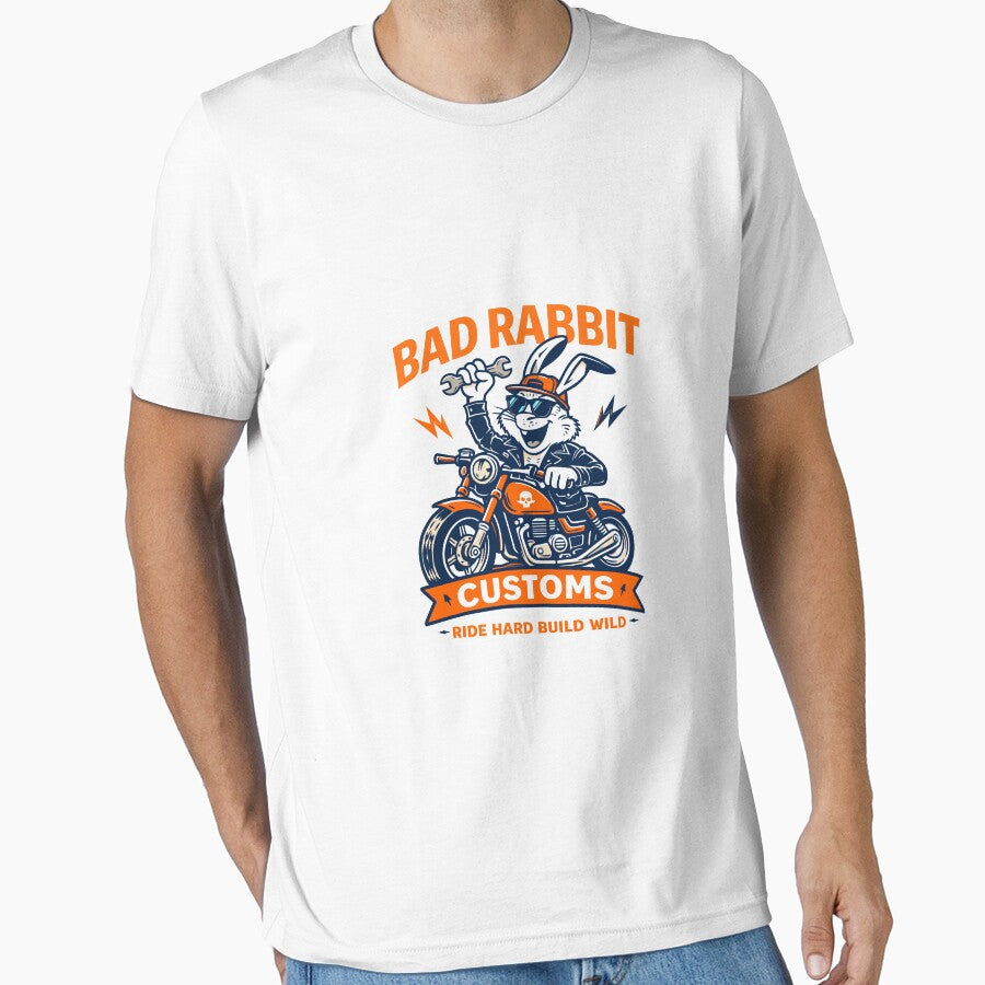 Bad Rabbit Customs Motorcycle T-Shirt by Matinez Pink