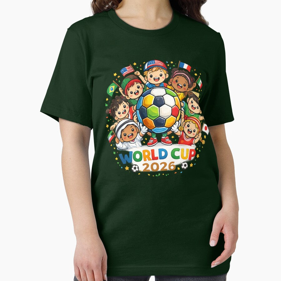 One World, One Passion – Cute Kids Soccer Celebration 2026 Cartoon Design by DZ Vibe Studio