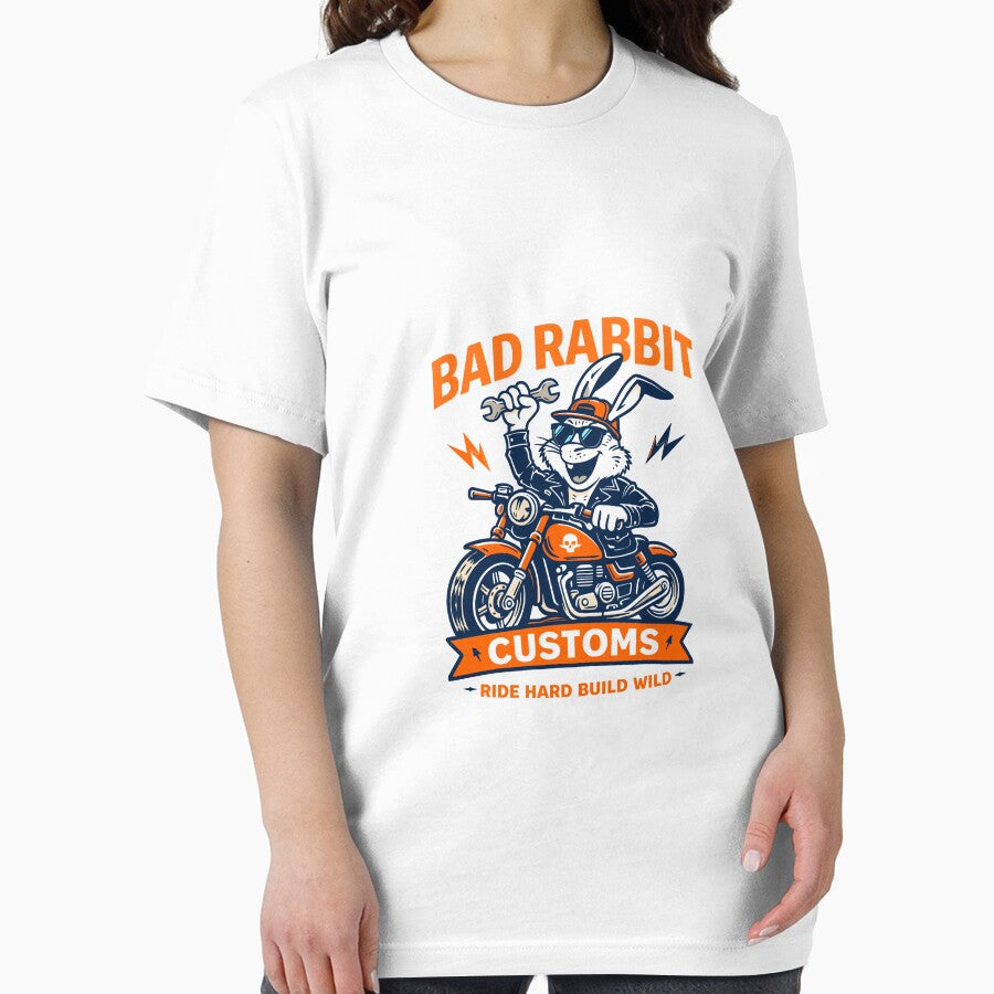 Bad Rabbit Customs Motorcycle T-Shirt by Matinez Pink
