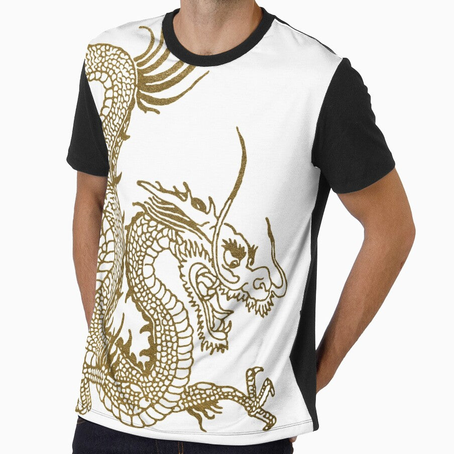 Gold Chinese Dragon - White Background by EddieBalevo