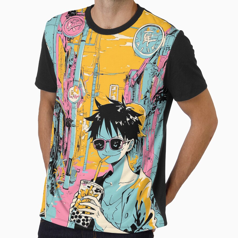 Straw Hat Teen Pirate Rubber Man Anime x Boba Vaporwave by AnimeArsenalPrints