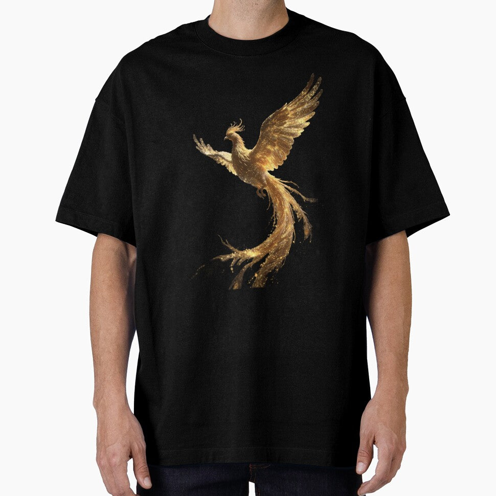 Golden Phoenix Rising" — Luxury Gold Mythical Bird Art Print | Glitter Phoenix Design | Premium Fantasy Wall Art & Merchandise Graphics by SketchSyndicate