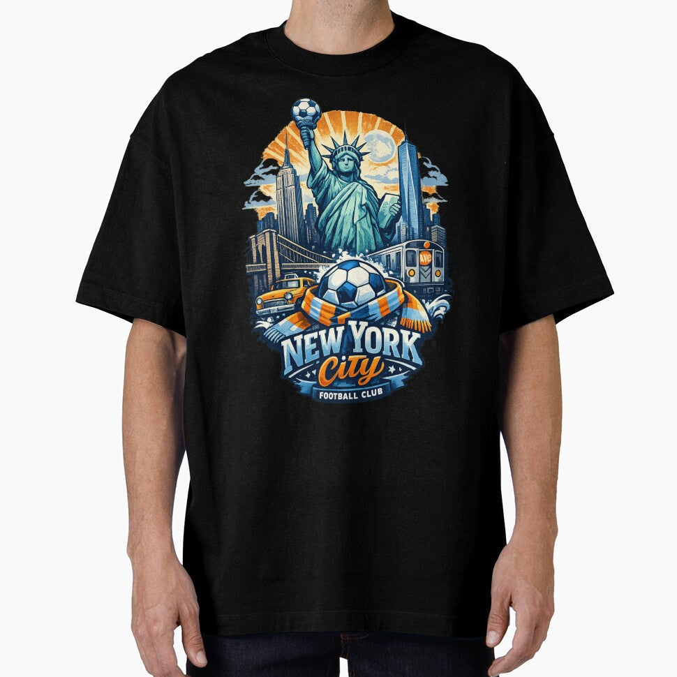 New York City Football Design Statue of Liberty Soccer Fan Art NYC Skyline Shirt USA Sports Graphic Tee Gift for Football Fans by GarnerSupplyCo