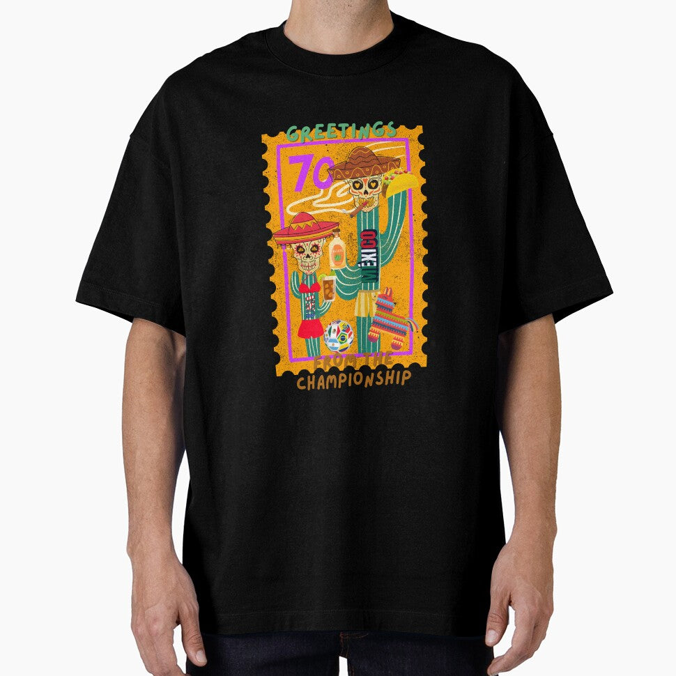Greetings From 70s Mexico Retro Soccer Fan Skeleton Vintage Travel Style Tee by PMDesignStudio