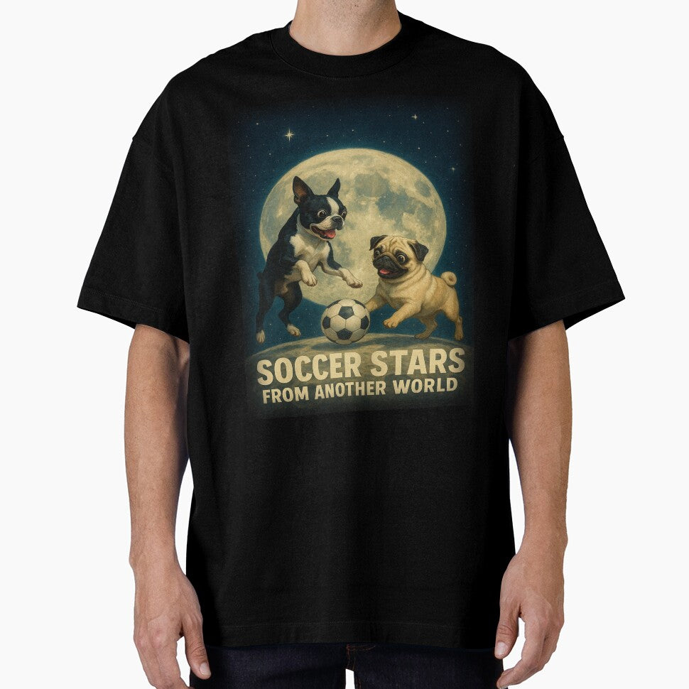 Soccer Stars from Another World – Boston Terrier & Pug Moon Match by HaHaHorror