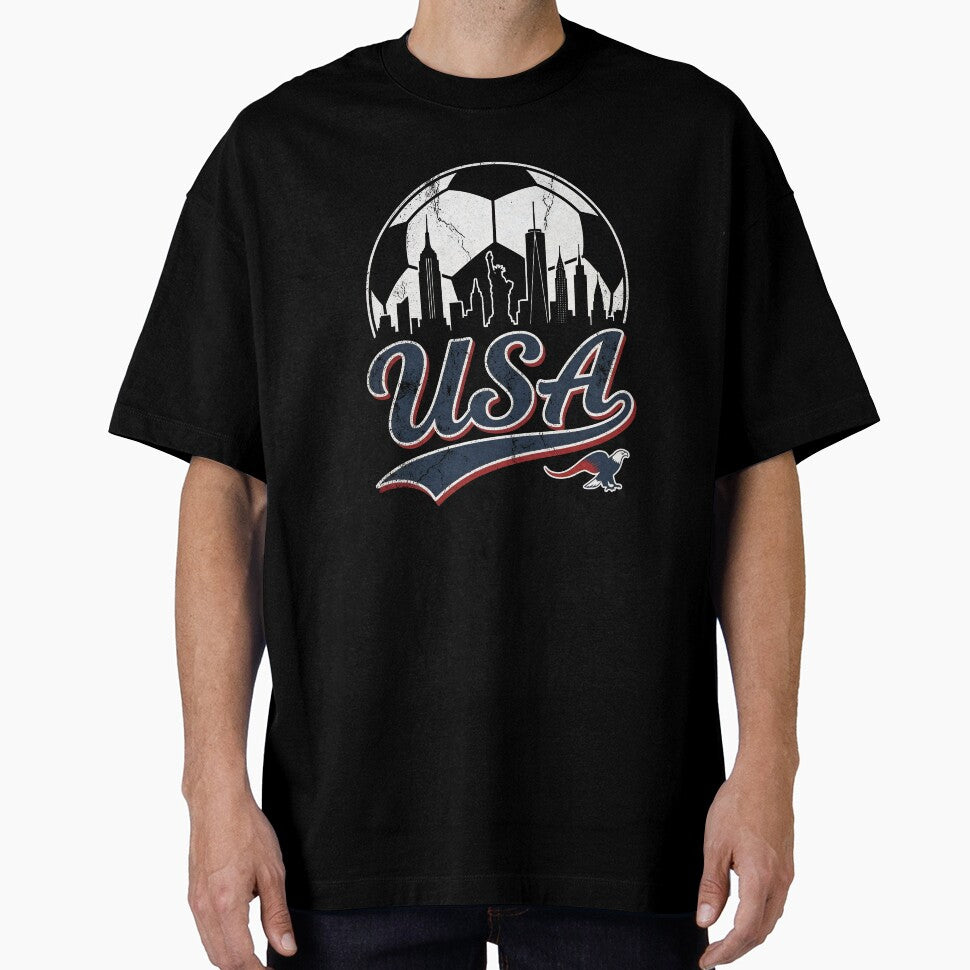 Vintage USA Skyline Soccer Fan Distressed Football by Imaginationbeyond