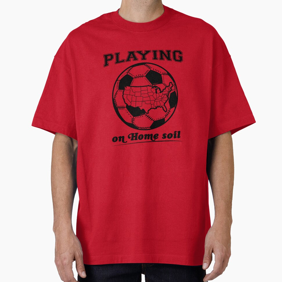 Playing on Home Soil — USA Map Soccer Ball Graphic T-Shirt | World Cup 2026 American Soccer Gift by ArtofDari