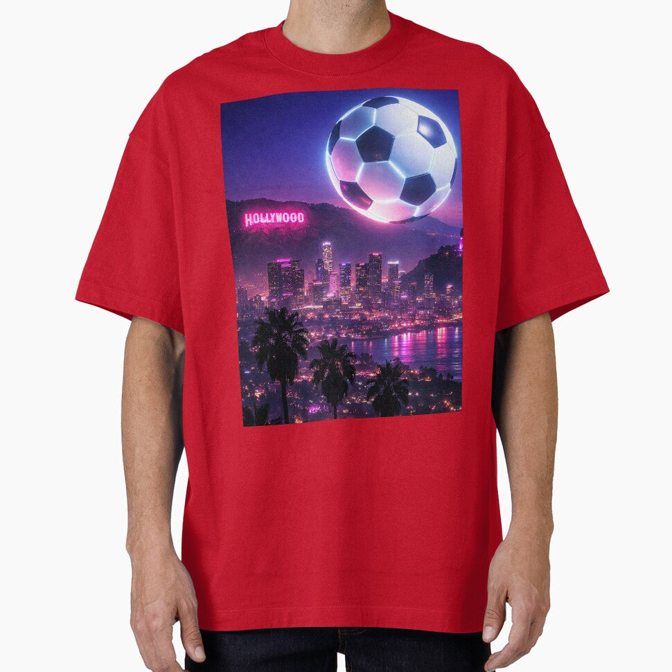 Futuristic Soccer Ball Over Los Angeles Cityscape Host of the World Cup by BrickByDream