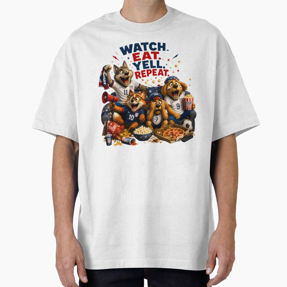 USA Soccer Watch Party Shirt | Watch Eat Yell Repeat Tee by WabiSabiSjak