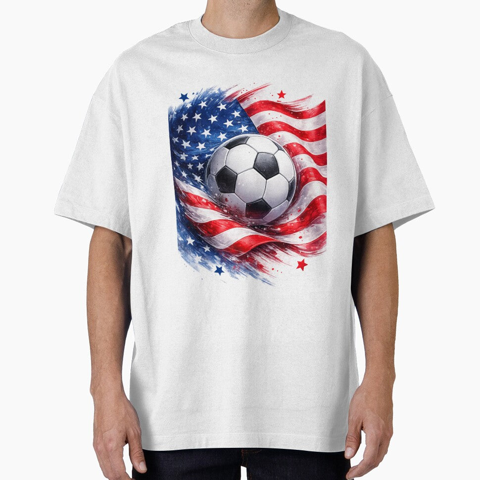 American Soccer Ball with USA Flag – Patriotic Sports Theme Graphic –  Red White Blue Design by RolMerch