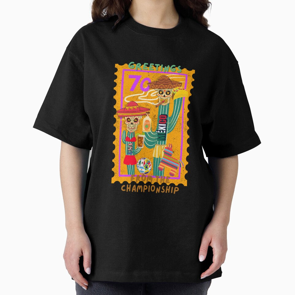 Greetings From 70s Mexico Retro Soccer Fan Skeleton Vintage Travel Style Tee by PMDesignStudio