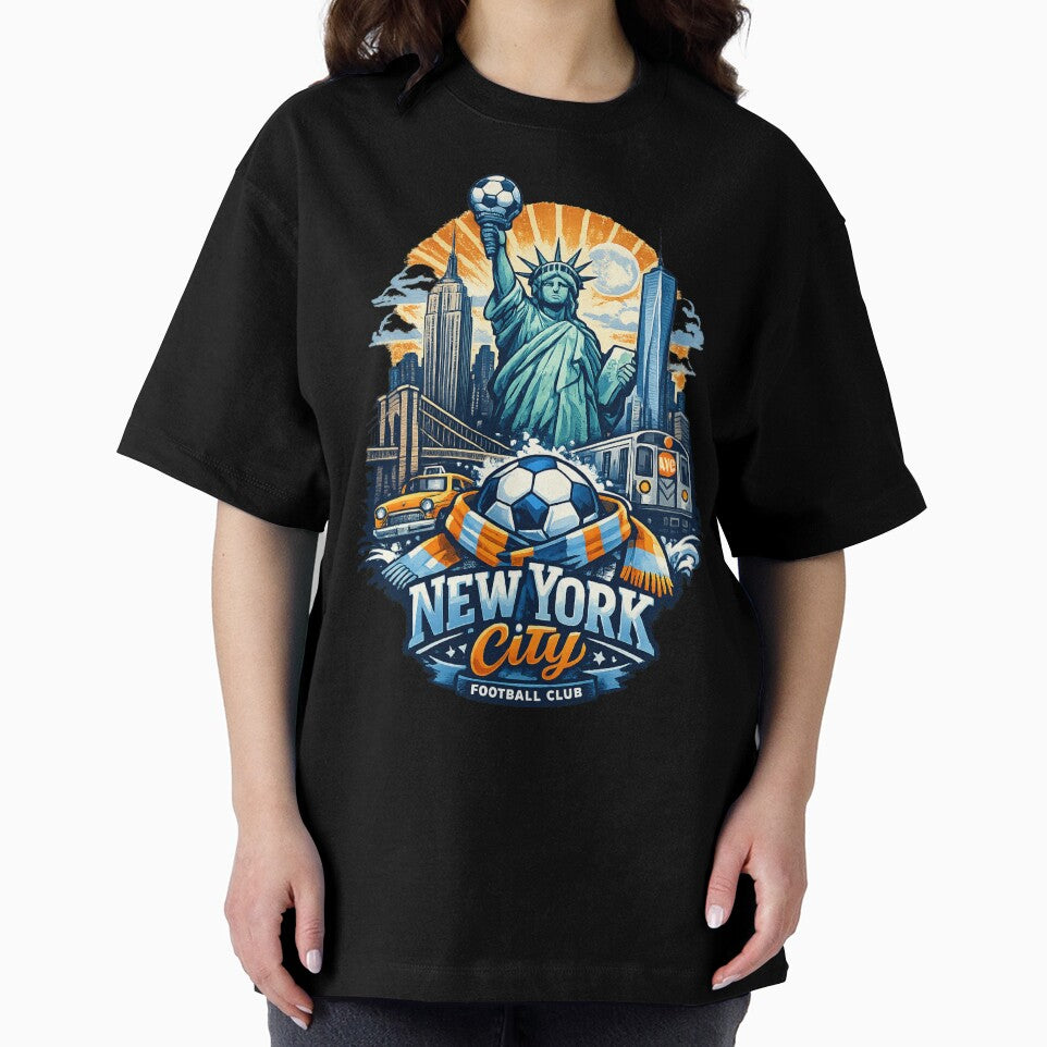 New York City Football Design Statue of Liberty Soccer Fan Art NYC Skyline Shirt USA Sports Graphic Tee Gift for Football Fans by GarnerSupplyCo