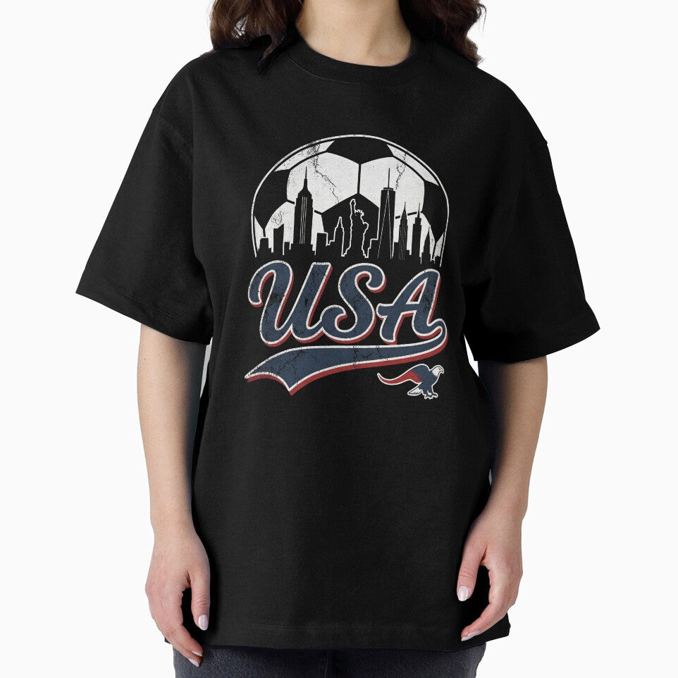 Vintage USA Skyline Soccer Fan Distressed Football by Imaginationbeyond