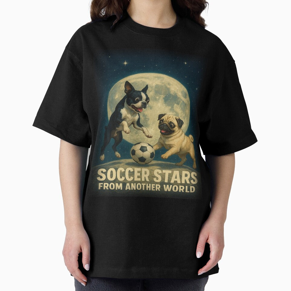 Soccer Stars from Another World – Boston Terrier & Pug Moon Match by HaHaHorror