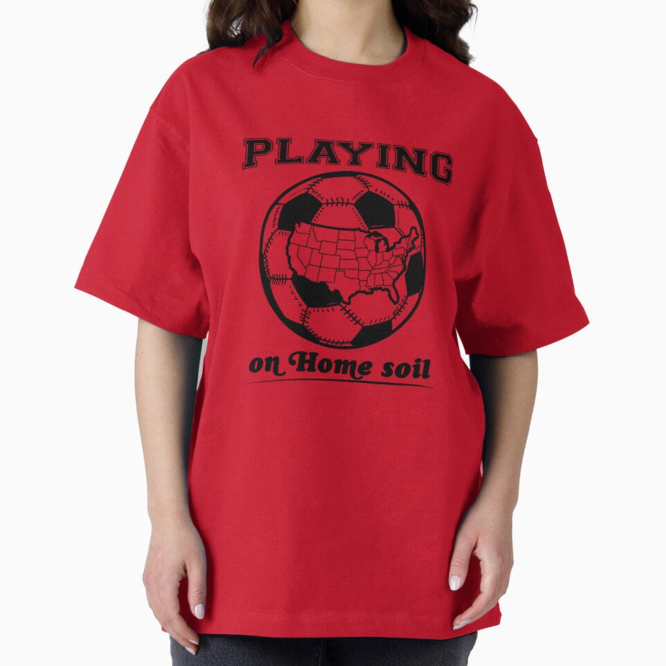 Playing on Home Soil — USA Map Soccer Ball Graphic T-Shirt | World Cup 2026 American Soccer Gift by ArtofDari