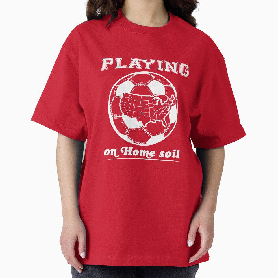 White Playing on Home Soil — USA Map Soccer Ball Graphic T-Shirt | World Cup 2026 American Soccer Gift by ArtofDari