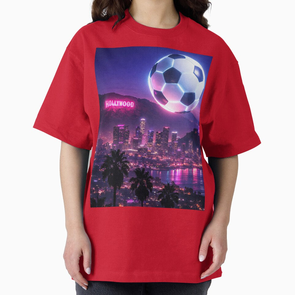 Futuristic Soccer Ball Over Los Angeles Cityscape Host of the World Cup by BrickByDream