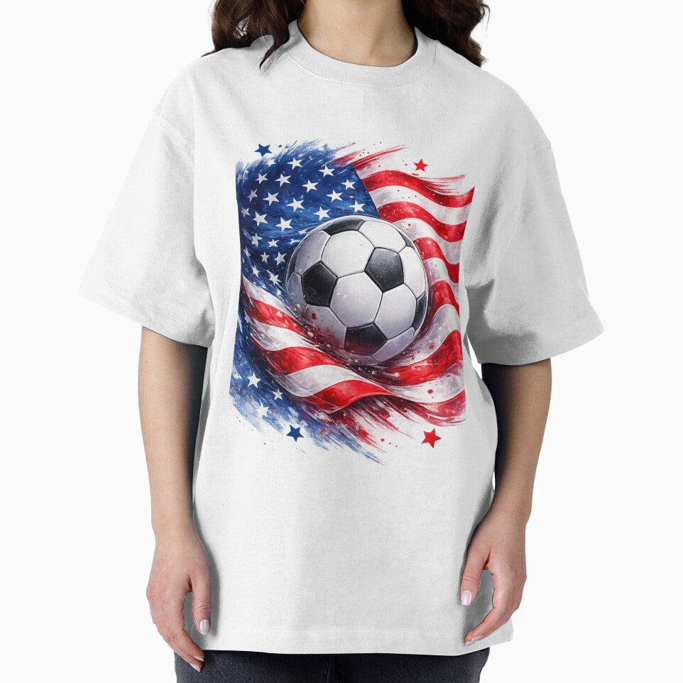 American Soccer Ball with USA Flag – Patriotic Sports Theme Graphic –  Red White Blue Design by RolMerch