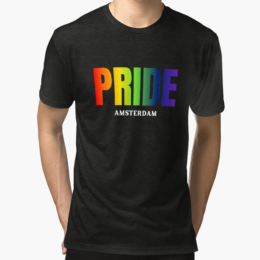 Amsterdam Pride t-shirt, Rainbow color pride LGBTQ graphic t-shirt, Pride unisex t-shirt by PrideBeProud