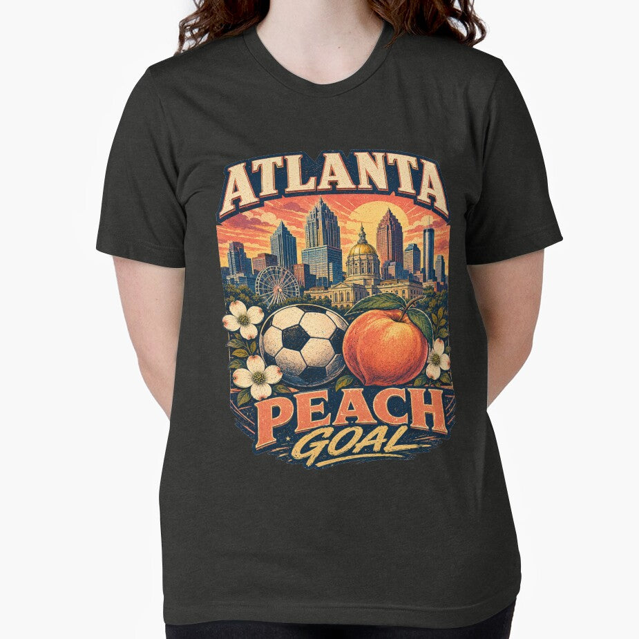 Atlanta Peach Goal Retro Soccer Travel Shirt | Georgia Skyline Vintage Football Fan Design | Atlanta Match Day Gift by Globalcitytees