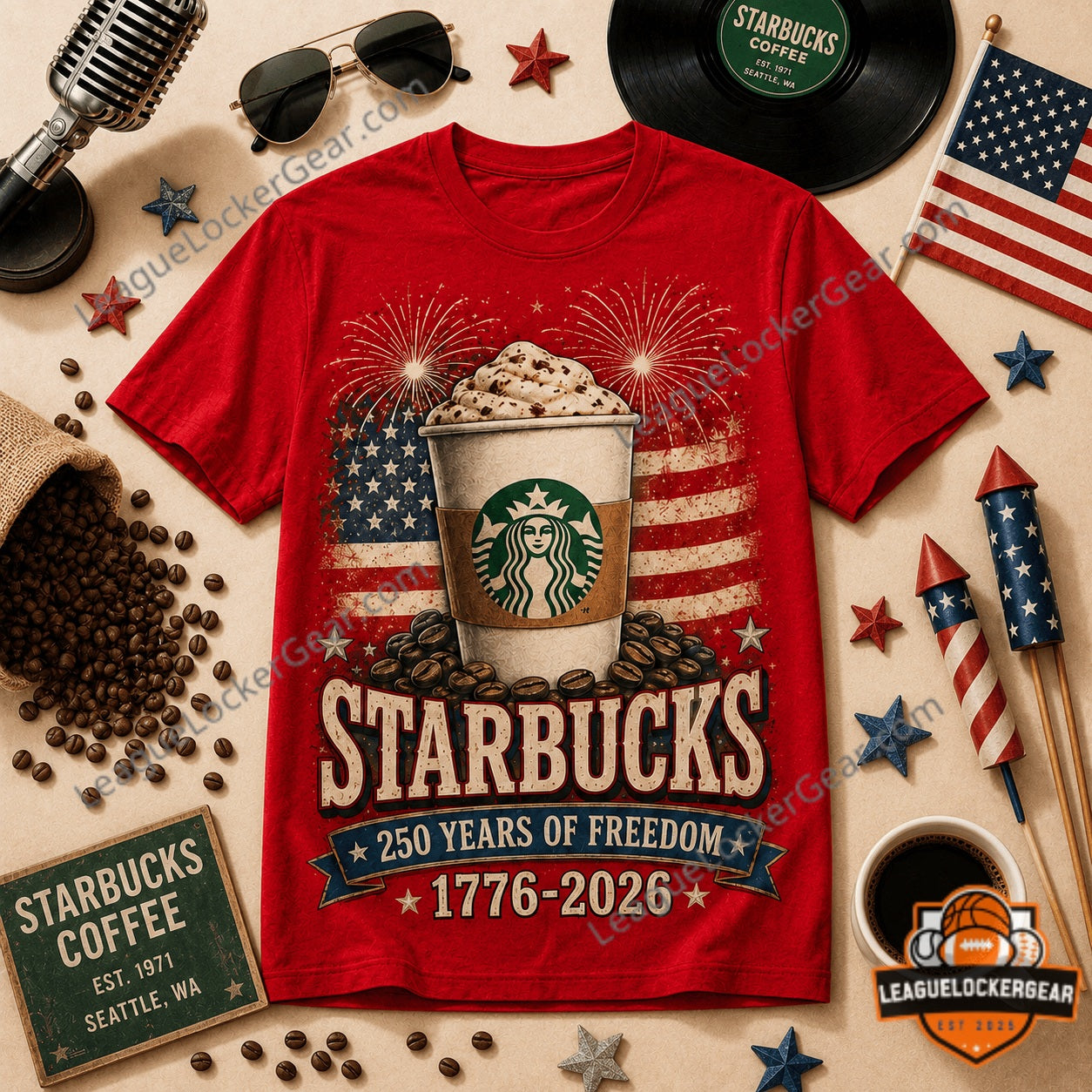 Starbucks Coffee 250 Years of Freedom 1776-2026 Loves America T-Shirt